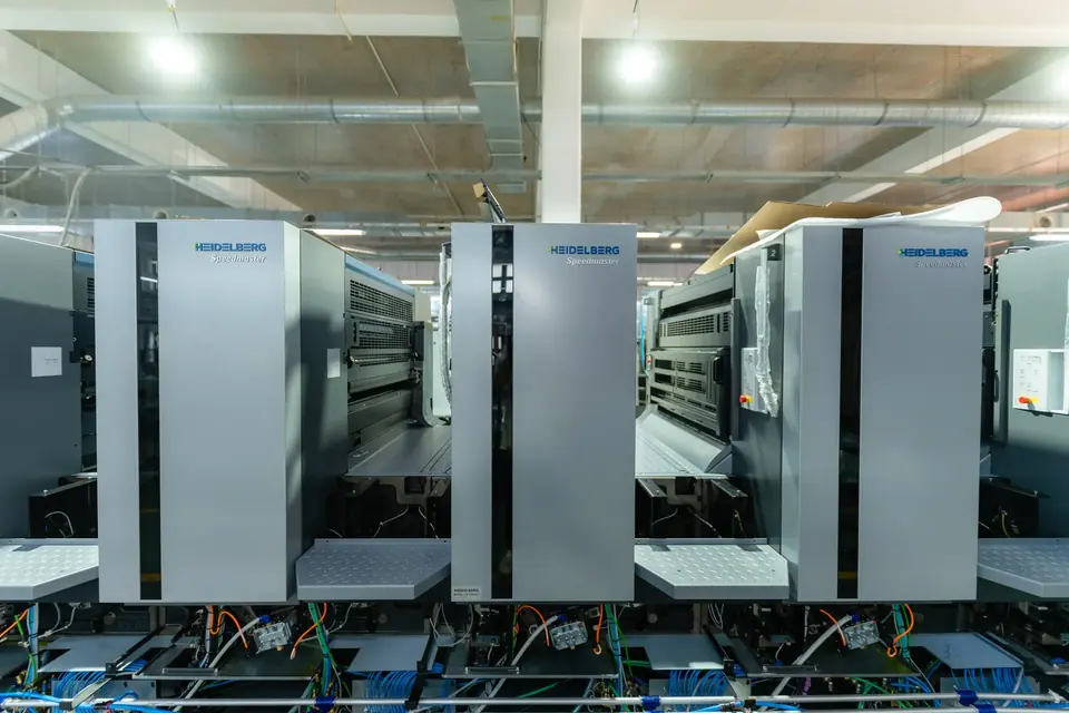 Printing units of a Heidelberg Speedmaster press being installed