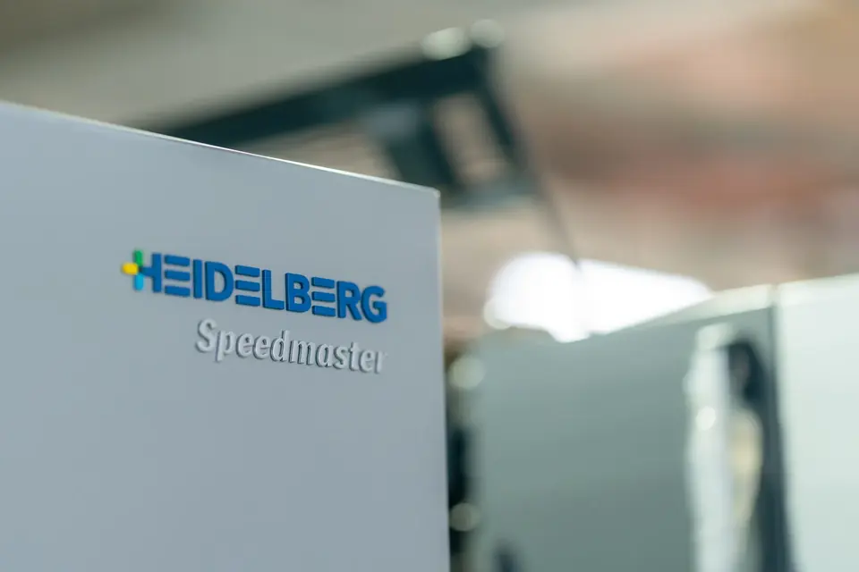 Heidelberg Speedmaster logo on a printing unit