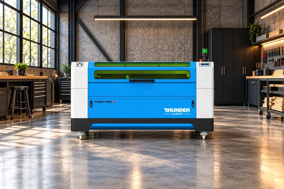 Thunder Laser Titan Pro laser cutting machine in a workshop